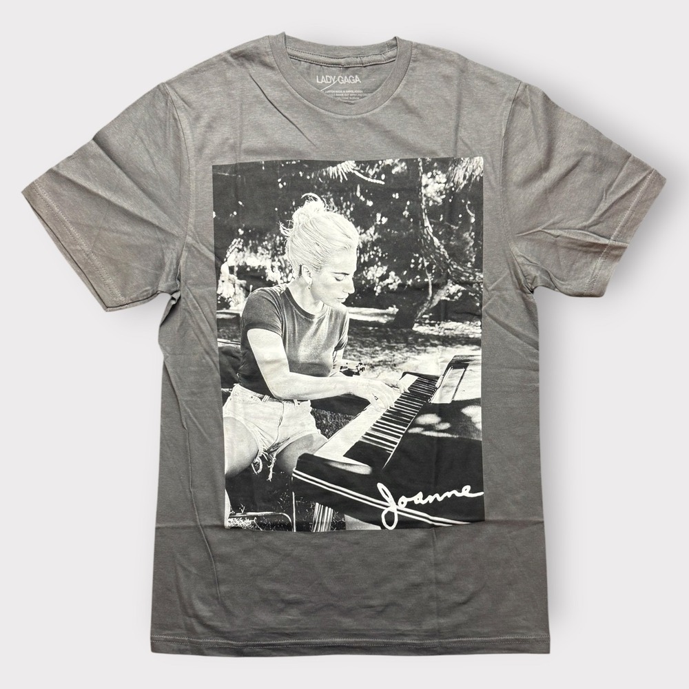 Lady Gaga Joanne Piano Graphic T-Shirt Gray Cotton Concert Tee Mens Medium NEW